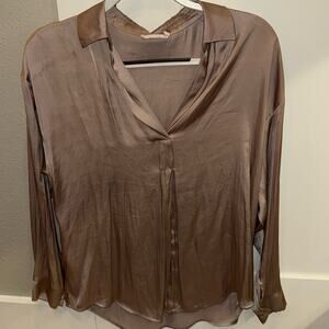 Lush Satin Henley Shirt Champagne Color Size S